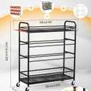 EXTCCT Garage Sports Equipment Organizer - Rolling Ball Storage Bin with Wheels, Garage Sports Gear Rack Outdoor Basketball Racks for Balls with Baseball Bat Holder and Hooks, Toy Organizer