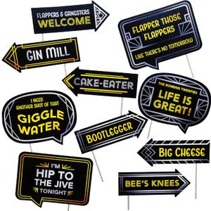 Roaring 20s Photo Booth Props - 1920's Twenties Great Gatsby Themed Party Decorations - Funny Photography Supplies - Selfie Props with Sticks - 10pcs