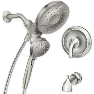 Moen Engage Multi-Function Handshower and Rainfall Shower Head Trim Combo with Handle, Tub Spout, Metal Hose and Valve, Brushed Nickel, 82304SRN