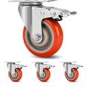 4 Inch Industrial Heavy Duty Swivel Caster Wheels with Brake,Set of 3 Safety Locking Casters,Load 2000lbs,Premium Polyurethane Wheels for Table,Trailer,Saw Table,Stage Toolbox,Bed,Corn Board