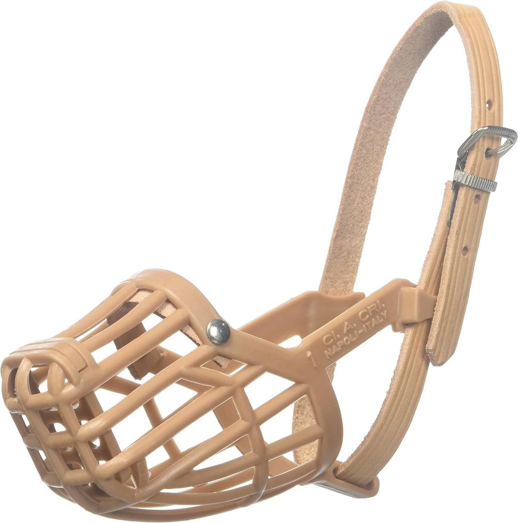 Leather Brothers Italian Basket Dog Muzzle, Adjustable Secure Fit, Comfortable Design, Training and Safety, Averts Biting, Prevents Chewing and Scavenging, Perfect for Grooming - Tan, Size 3