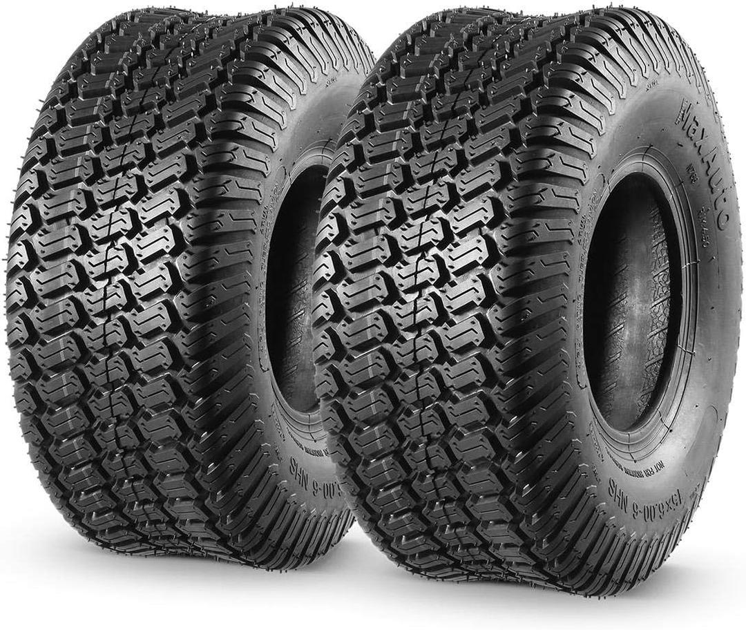 MaxAuto15x6.00-6 Lawn Mower Tire,15x6-6 Front Turf Tires, 15-6.00-6 Tubeless Tires for Lawn & Garden Riding Mower Tractor Golf Cart, 4Ply, 570lbs Capacity, Set of 2