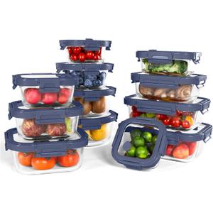 12-Pack Glass Containers with Tempered Lids Borosilicate, Oven-Safe(-4F~950F), Airtight, BPA-Free, Multi-Size for Meal Prep, Dishwasher Safe (Blue)