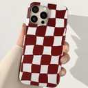 for iPhone 15 Pro Max Case 6.7 Inch, Trendy Checkered Aesthetic Cute Girly Design for Women & Girls, Checkerboard Pattern Phone Case, Slim Fit Silicone Protective Cover, Red and White