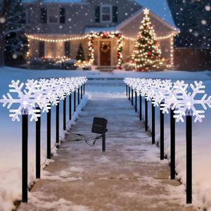 BRIGHTDECK Snowflake Solar Christmas Decorations Outdoor, 20 Pack LED Christmas Pathway Lights, Waterproof Snowflake Pathway Lights, Stake Lights for Garden Decor (20Pcs Cold White)
