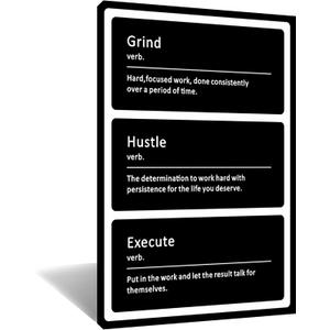 Inspirational Positive Wall Art Inspiring Grind Hustle Execute Words Printed on Canvas Motivational Affirmative Quotes Poster Artwork for Framed Home Living Room Office Wall Decoration [24''Wx36''H]