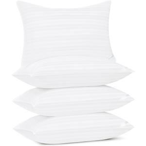 downluxe Queen Size Pillows Set of 4  Premium Down Alternative Bed Pillows for Back, Side & Stomach Sleepers, White (Horizontal Stripes)