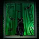 2 x Halloween Window Clings Decorations - 16.5" Double Sided Large Lifelike Black Cat Silhouette Halloween Decor with Bat Spiderweb, Spooky Window Decals Stickers Home Decor for Glass Mirror, 6 Sheets