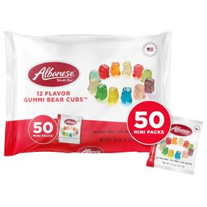 Albanese World's Best 12 Flavor Gummi Bear Cubs | 50-0.5oz Fruit Packs (EXP 07/04/27)