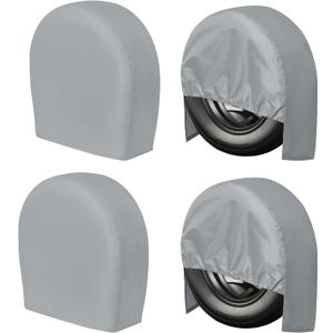 PureFit RV Tire Covers Set of 4 - UV Resistant Trailer Wheel Covers for Camper, SUV, Jeep, Trucks, Trailers and RV, Universal Tire Protecor Fits 24"-26" Inch Tire, Gray