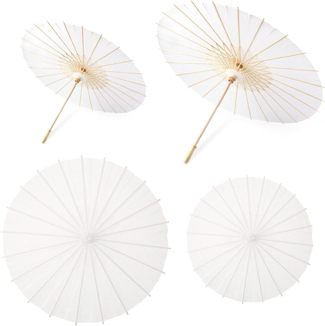 Mototo 4 Pieces 33 Inch Large White Paper Parasol 23.6 inch Small White Paper Umbrellas DIY Painting Chinese Japanese Parasol Umbrella for Wedding Guest Bridal Shower Ceiling Decor Party Photo Prop
