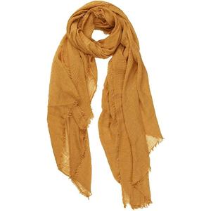 Summer Cotton Blend Crinkle Vintage Soft Scarf with Fringed Edges 35"  70" (Yellow)