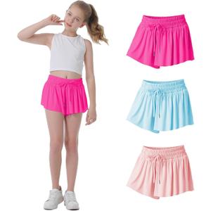 Flowy Shorts for Girls Butterfly Shorts for Kids Teens Preppy Tennis Running Athletic Shorts with Liner (8, Red+blue+pink)