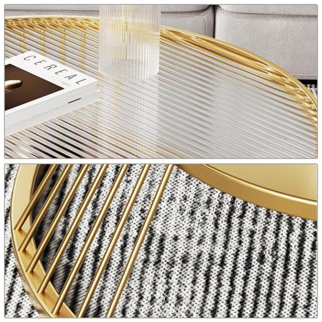 small coffee table 23.6" 2-Tier Round Coffee Table with Open Storage Shelf for Living Room, Tempared Glass Tabletop, Metal Frame