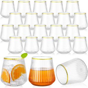 Suclain 50 Pcs 14oz Ribbed Plastic Wine Glasses Disposable, Clear
