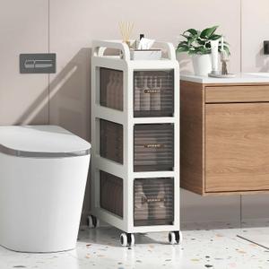 Bathroom Storage with Drawers, 7.87" Wide Slim Storage Cabinet with Wheels for Small Spaces, Narraw Cart for Kitchen Office Bedroom Dinning Room Under Desk, 26" Tall