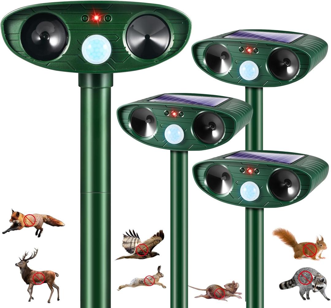 2026 Upgraded 3Pack Solar Ultrasonic Animal Repellent Outdoor Deer Repellent Devices Cat Squirrel Rabbit Dog Skunk Raccoon Deterrent, Animal Repeller with Motion Sensor for Garden Farm Yard,