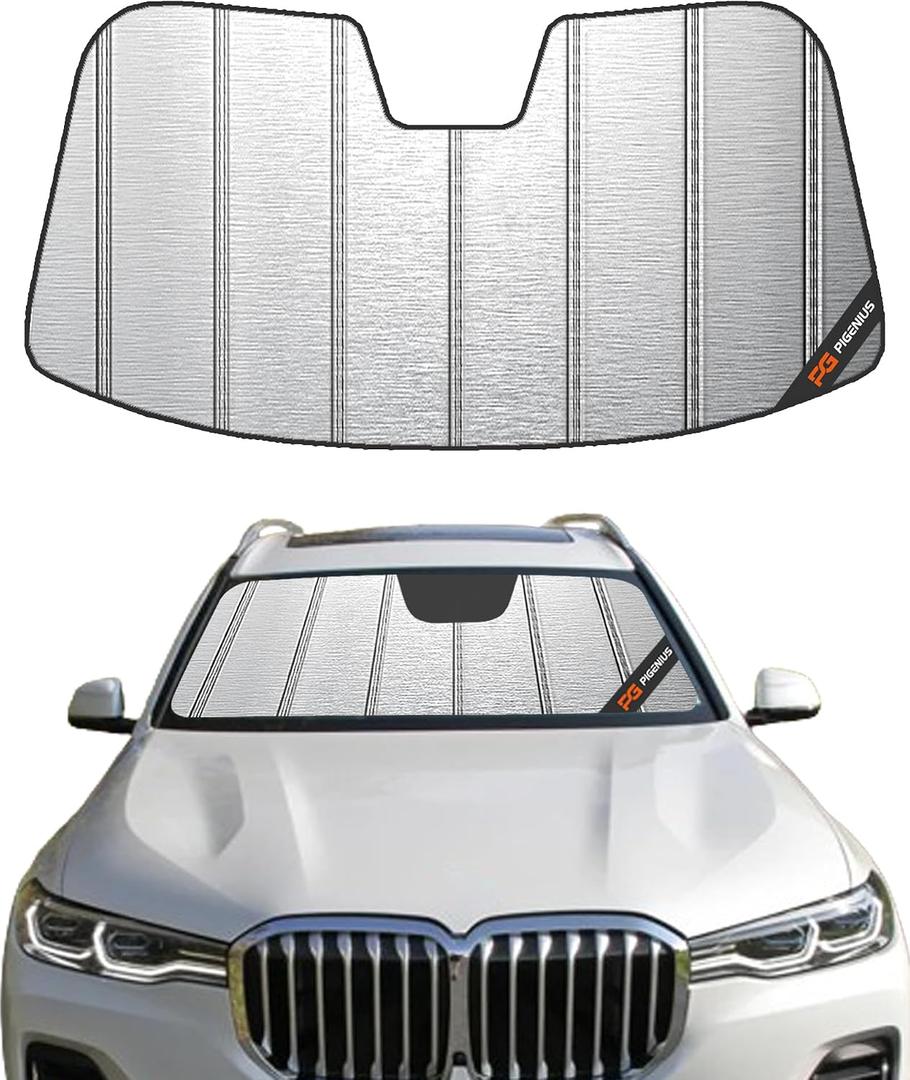 Pigenius Windshield Sun Shade for BMW X5 (G05) 2019-2023 & BMW X7 (G07) 2019-2022, Fits xDrive40i M50i X5M Alpina XB7, Metallic Silver Finish