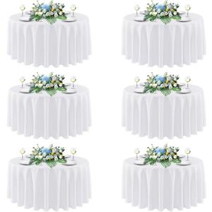 sancua White Round Tablecloths 90 Inch, 6 Pack - Circle Fabric Cloth Table Cloths for Wedding Party Banquet Birthday, Washable Polyester Table Cover (Fit 30-72 Inch Tables)