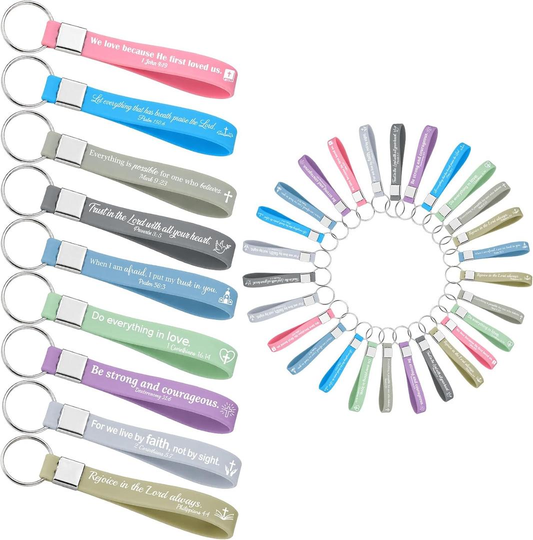 cufieovh Christian Gifts for Women Faith 36 PCS Silicone Christian Keychains Bulk Cross Religious Gifts for Church Catholic Gift for Godparents Godchild Bible Gift for Baptism Communion Confirmation