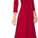 Rekucci Women's Slimming 3/4 Sleeve Fit-and-Flare Crossover Tummy Control Dress (Red)