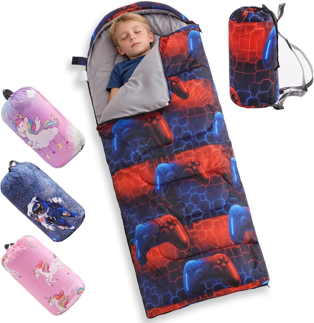 tuphen Kids Sleeping Bag - 50-77 3-Season Waterproof Sleeping Bag for Boys & Girls, Lightweight 2.2 lbs Camping Gear with Compression Bag Ideal for Camping, Hiking, Indoor (Blue&Red)