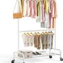 Abiglifty 2 Tier Rolling Clothes Rack, Heavy-Duty Clothing Rack with Wheels,150LBS Capacity, 43" W X17 D X 75" H Rack for Clothes to Hang, for Bedroom, Living Room, White, 2026 NEW