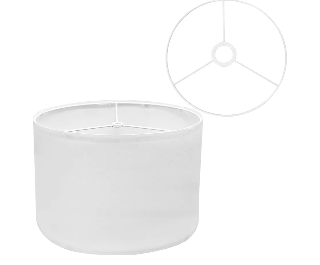 Drum Lamp Shades for Table Lamps 12" Top x 12" Bottom x 8" High Linen Lampshade Lamp Shade with E27 to E26/E14 Adapters for Floor Lamps Bedside Lamps, White fine lines, Assembly Required