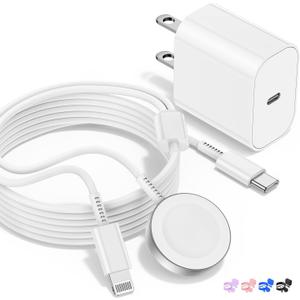 for Apple Watch Charger,2 in 1 USB C Charger for iPhoneiWatch,Magnetic iWatch Fast Charging Cable 6ft with 20W Charging Block for Apple Watch Series Ultra 9 8 7 6 5 4 3 SEiPhone 14 13-White