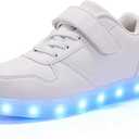 Kids LED Lights Up Shoes USB Charging Luminous Trainers 7 Colors Flashing Lace Up Sneakers Sport Running Shoes/Unisex Boys Girls Children Birthday Gifts, White