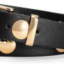Black Studded Belt for Women,Grommet Designer Womens Belts for Jeans,Gold Buckle Width2.5cm (waist size 26-30")
