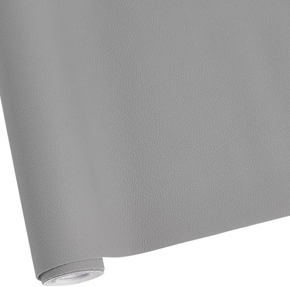 2 x CALFOVERA 54 x 12 Inch PU Leather Upholstery Fabric 0.6mm Thick Soft Gray Microfiber Leather Sheet Big Lychee Grain Waterproof Synthetic Vinyl Roll for DIY Sewings Sofa Handbag Hair Bows Decorations