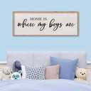 LuZhiQiang Home Is Where My Boys Are Wall Decor 40"×15" mom and her boys Sign for boys room Playroom Large Wood Framed Wall Hanging Art (Wood)