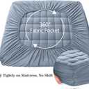 EASELAND King Size Mattress Pad Pillow Top Mattress Cover Quilted Fitted Mattress Protector 8-21" Deep Pocket Cooling Mattress Topper (78x80 Inches, Dusty Blue)
