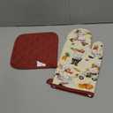 Chef Oven Mitts and Pot Holders Sets 2Pcs, 100% Cotton Heat Resistant, Extra Long Oven Gloves Potholder for Kitchen Cooking Baking Decoration, Housewarming Gifts for Mom