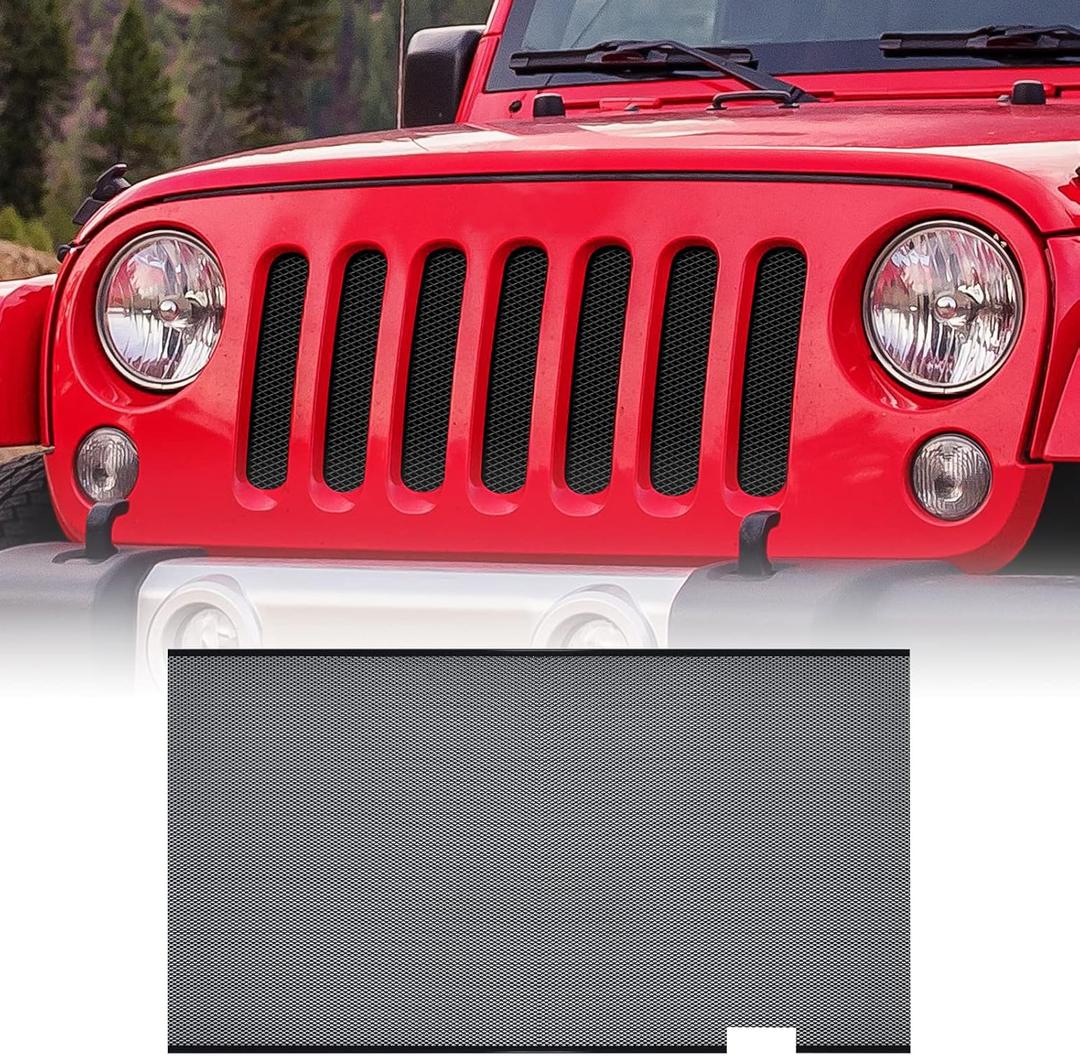 AggAuto Grill Mesh Insert Compatible with Jeep Wrangler JK JKU 2007-2018, Black Aluminum Alloy Metal Front Grille Insert Fit for Wrangler Accessories, 63.5% Open Area Rhombic Hole AggAuto Grill Mesh Insert Compatible with Jeep Wrangler JK JKU 2007-2018, Black Aluminum Alloy Metal Front Grille Insert Fit for Wrangler Accessories, 63.5% Open Area Rhombic Hole