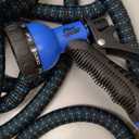 J&B XpandaHose 75ft Expandable Garden Hose with Holder - Heavy Duty Superior Strength 3750D - 4 -Layer Latex Core - Extra Strong Brass Connectors and 10 Spray Nozzle w/Storage Bag (Blue 75)