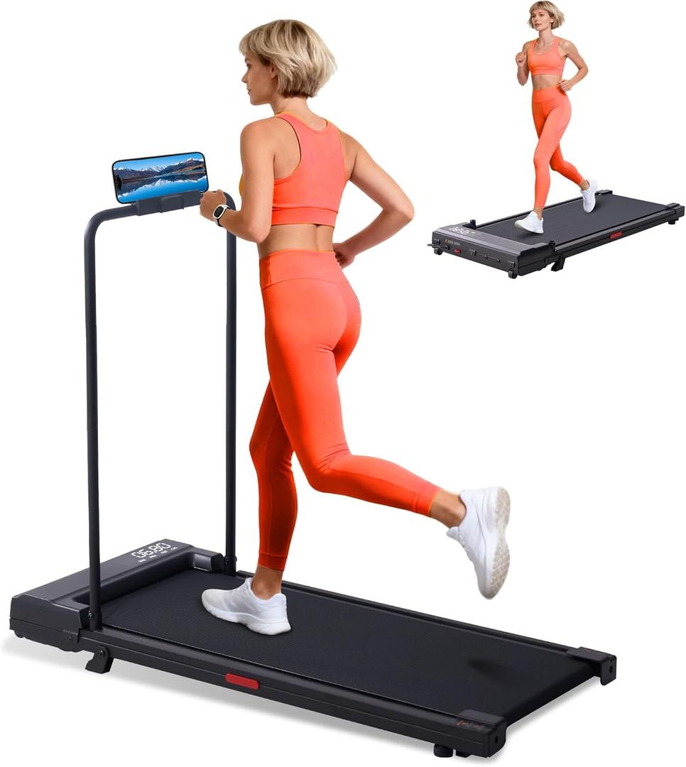 Walking Pad with Handle Bar, Compact Portable Walking Pad Treadmills for Home/Apartment with Handles, 3.0HP Small Electric Treadmill for Small Space, 0.6-7.6MPH, 350LBS