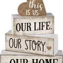 Conelist 4 Pcs Farmhouse Wooden Heart Tabletop Decor Farmhouse Tiered Tray Decor This is Us Centerpiece Decorative Rustic Our Home Block Sign Gift for Home Table Kitchen Shelf Decoration