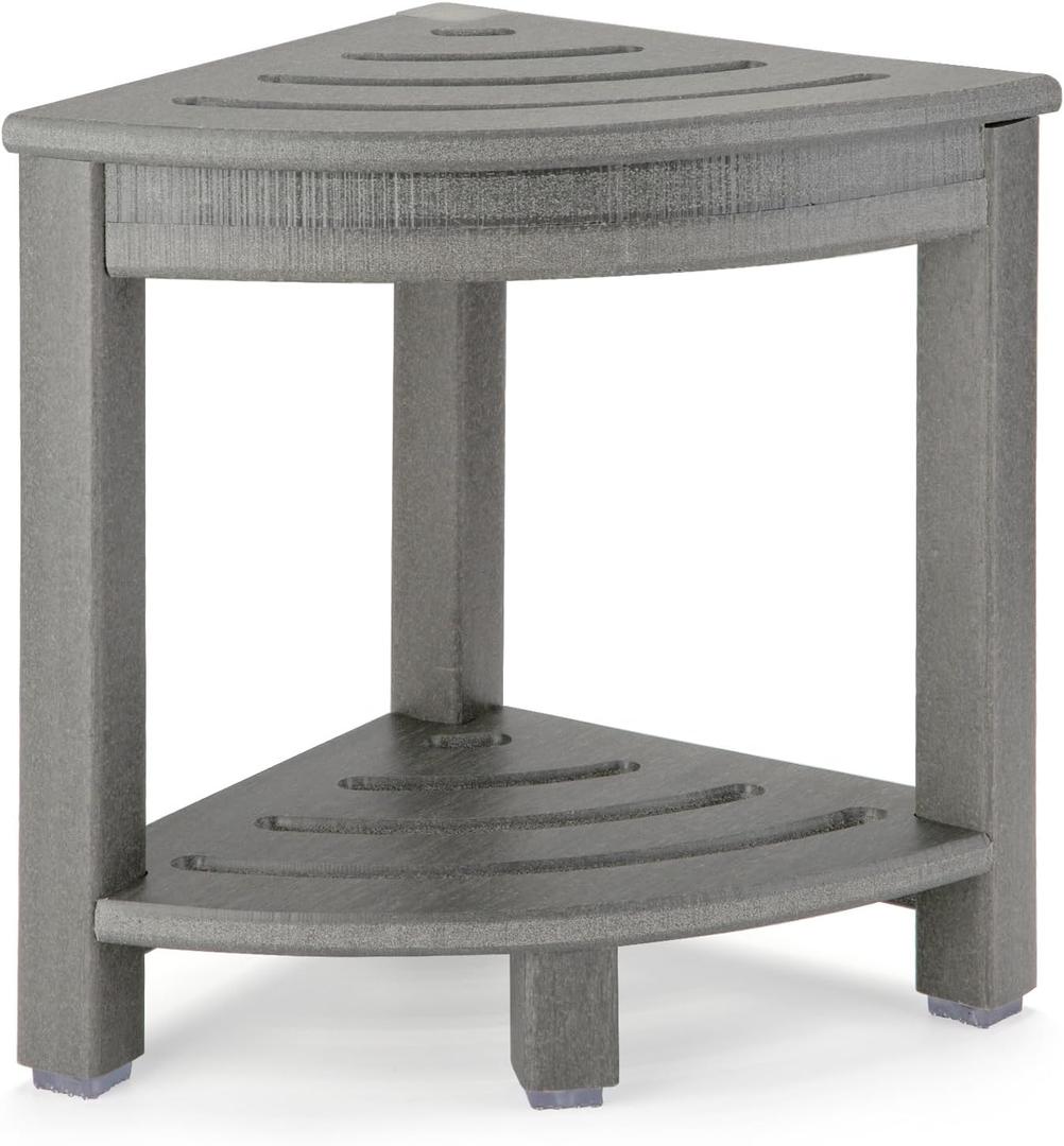 Apolimi HDPE Corner Shower Stool,Shower Bench Seat with Storage Shelf for Shaving Legs Plastic Spa Bath Step Foot Rest for Bathroom Small Place (Grey)