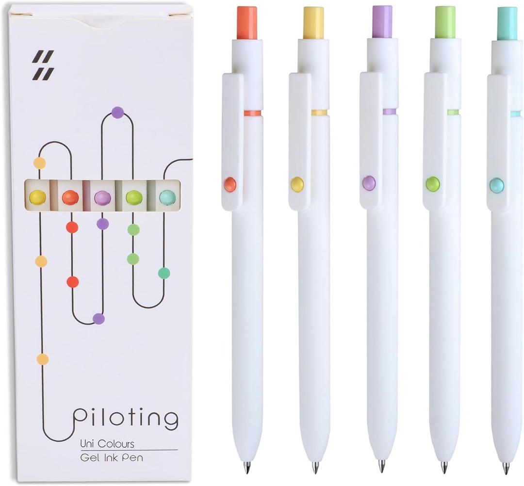 VICO Gel Pens, 5 Pcs 0.5mm Quick Dry Black Ink Pen Fine Point Smooth Writing Pens, Aesthetic Cute Office School Supplies Gifts for Women Men, High-End Series for Journaling Note Taking (White & Morandi)