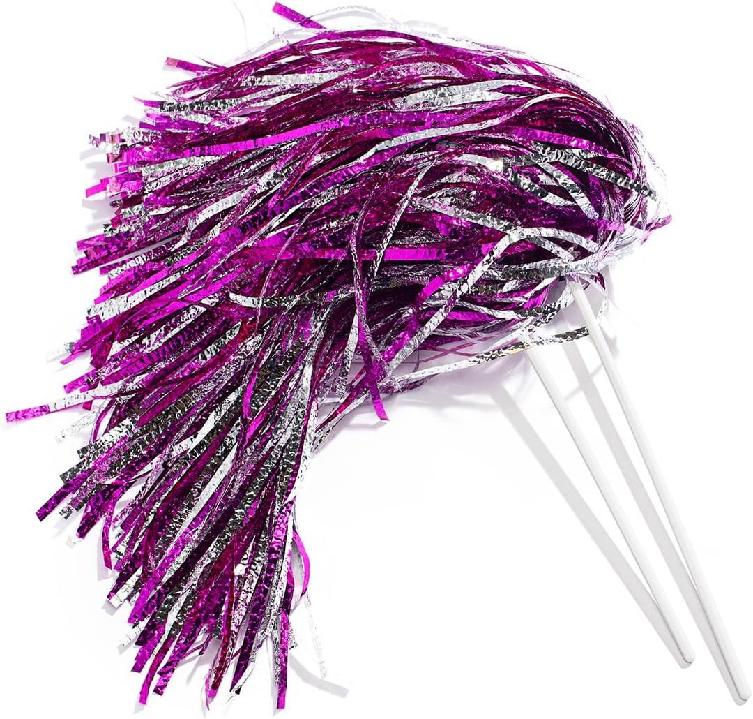 Anderson's Metallic Hot Pink & Silver Foil Textured School Spirit Shakers, Cheerleader Pom Poms, Football, Basketball, Homecoming, Squad, Team, Party, Dance, Club, Performance, Celebration, Pack 10