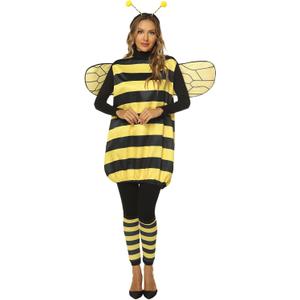 Lizxun Halloween Bee Cosplay Costume Set for Women Girls Bee Dress with Wings Headband Leg Sleeves for Party Dress Up (Small, Yellow)