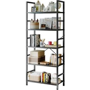 Sweetcrispy Book Shelf, 5 Tier Bookcase, Modern Tall Bookshelf for Garage Kit, CDs, Movies, Industrial Corner Storage Organizer for Bedroom Home Office Kitchen Living Room, Black