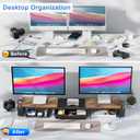 gianotter Dual Monitor Stand Riser, Desk Organizer With Drawer and 2 Pen Holders,Computer Monitor Stand, Desk Shelf for Top of Desk, Wood