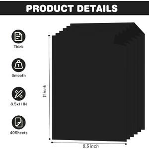 Cardstock 8.5 X 11, 40 Sheets Black Card Stock, 75lb/ 200gsm Copy Paper, Cardstock Printer Paper For Art, Drawing, Invitations, DIY Cards, Watercolor, Craft, Construction, School & Office Supplies