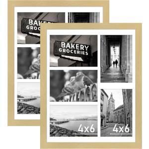 VIOLABBEY 11x14 Collage Picture Frames 2Pack, Fit Five 4x6 Photos with Mat or One 11x14 Pictures without Mat for Wall or Tabletop, Picture Frames Collage Wall Decor ,4x6 Picture Frame Collage with Stand Gold