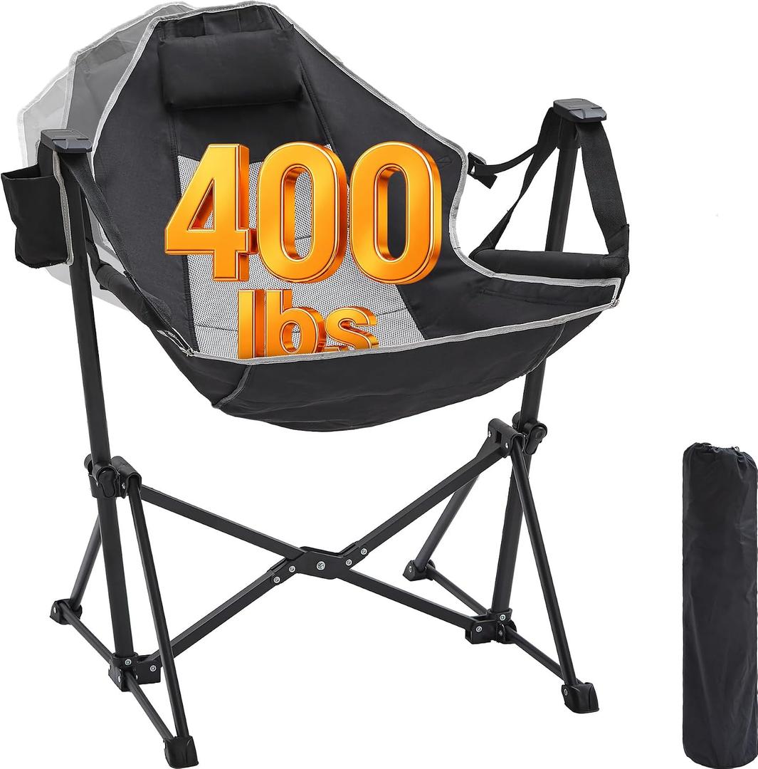 Aohanoi Hammock Camping Chair,Heavy Duty Swinging Rocking Camping Chairs for Adults Support Up to 400lbs,Folding Portable Chair with Cup Holder and Headrest Pillow