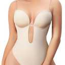 Slimers Women Shapewear Backless Body Bra Shaper Womens Plus Size Plunge Invishaper Low Back Thong Bodysuits Open Crotch Daily Use((Beige L) XXL