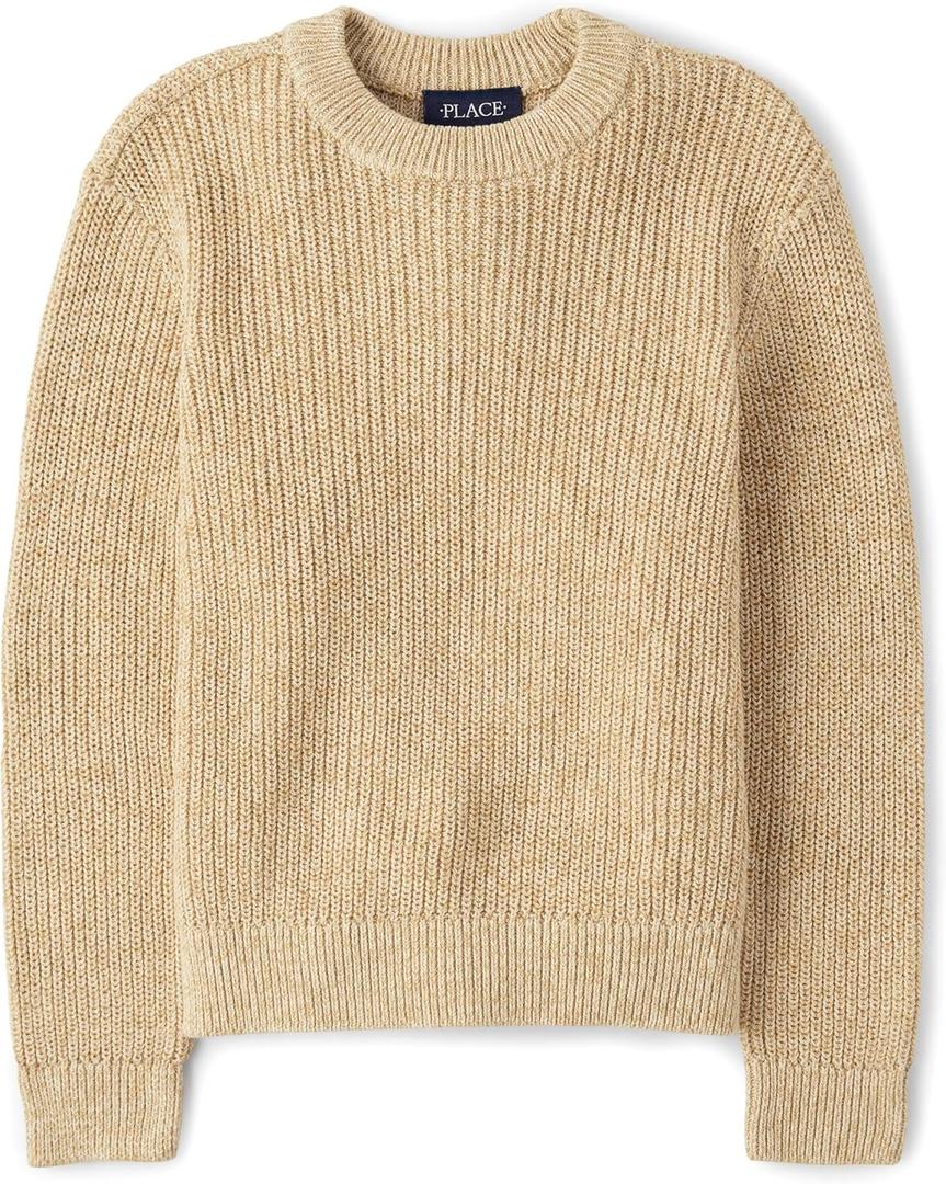 The Children's Place Boys Long Sleeve Crew Neck Pullover Sweater (Beige)